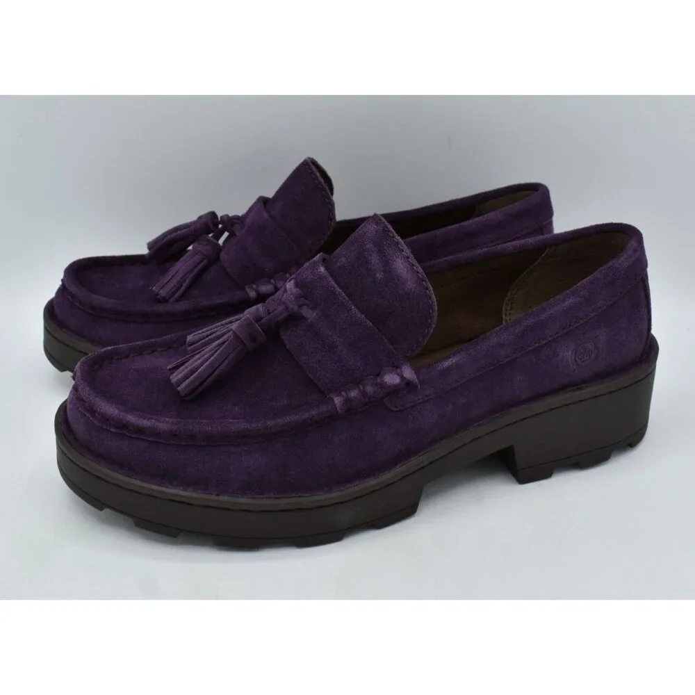 Born‎ Womens Size 7 Capri Tassel Purple Suede Platform Loafers